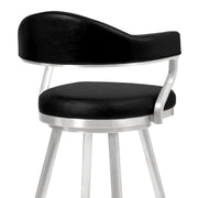 Justin 30" Bar Height Barstool in Brushed Stainless Steel and Vintage Black Faux Leather - Furniture City (CA)l