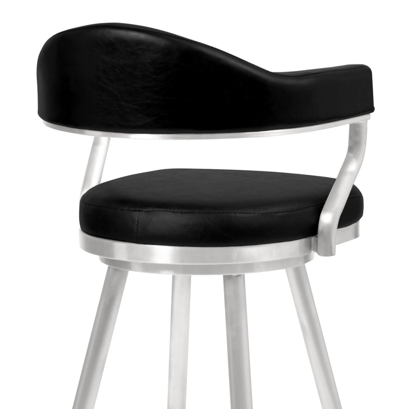 Justin 30" Bar Height Barstool in Brushed Stainless Steel and Vintage Black Faux Leather - Furniture City (CA)l