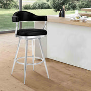 Justin 30" Bar Height Barstool in Brushed Stainless Steel and Vintage Black Faux Leather - Furniture City (CA)l