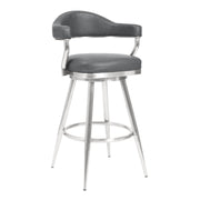 Justin 26" Counter Height Swivel Vintage Gray Faux Leather Bar Stool with Brushed Stainless Steel Legs - Furniture City (CA)l