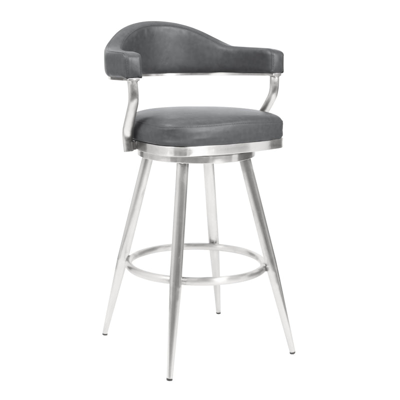 Justin 26" Counter Height Swivel Vintage Gray Faux Leather Bar Stool with Brushed Stainless Steel Legs - Furniture City (CA)l