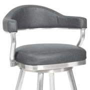 Justin 26" Counter Height Swivel Vintage Gray Faux Leather Bar Stool with Brushed Stainless Steel Legs - Furniture City (CA)l