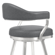 Justin 26" Counter Height Swivel Vintage Gray Faux Leather Bar Stool with Brushed Stainless Steel Legs - Furniture City (CA)l