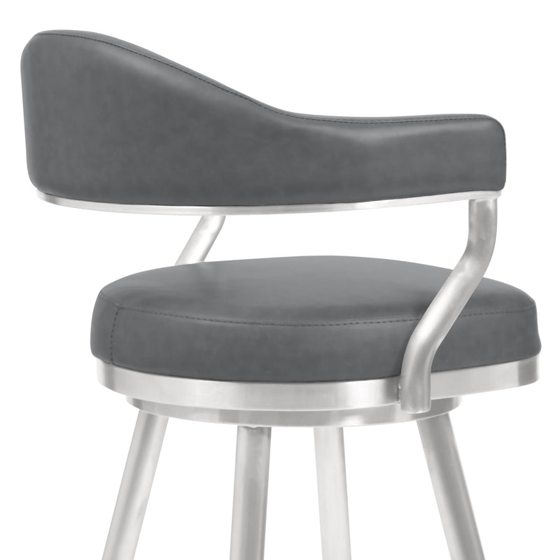 Justin 26" Counter Height Swivel Vintage Gray Faux Leather Bar Stool with Brushed Stainless Steel Legs - Furniture City (CA)l