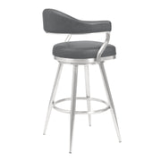 Justin 30" Bar Height Swivel Vintage Gray Faux Leather Bar Stool with Brushed Stainless Steel Legs - Furniture City (CA)l