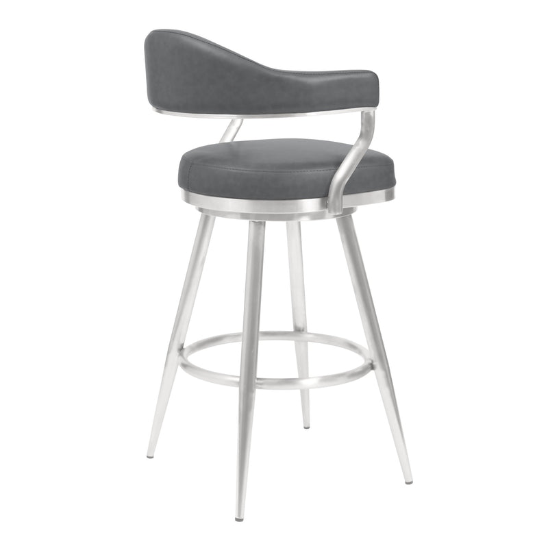 Justin 30" Bar Height Swivel Vintage Gray Faux Leather Bar Stool with Brushed Stainless Steel Legs - Furniture City (CA)l