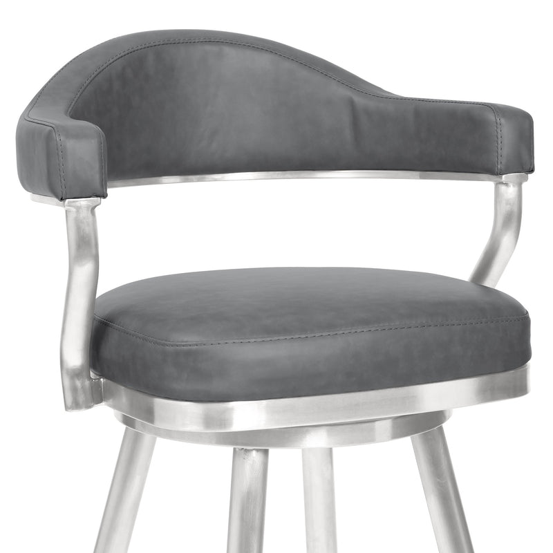 Justin 30" Bar Height Swivel Vintage Gray Faux Leather Bar Stool with Brushed Stainless Steel Legs - Furniture City (CA)l