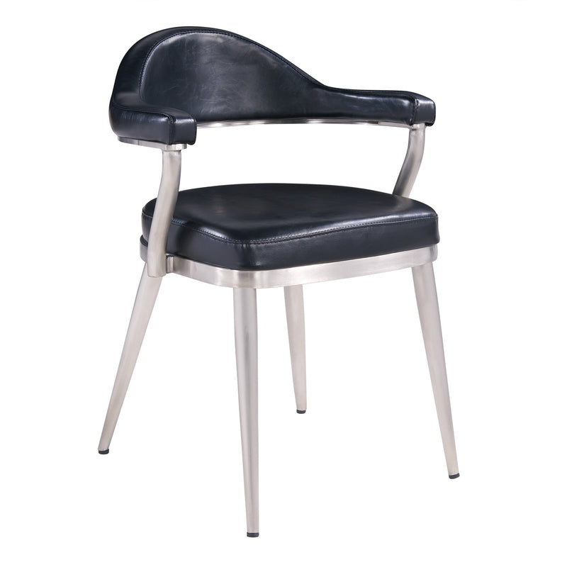 Justin Contemporary Dining Chair in Brushed Stainless Steel and Vintage Black Faux Leather - Set of 2 - Furniture City (CA)l