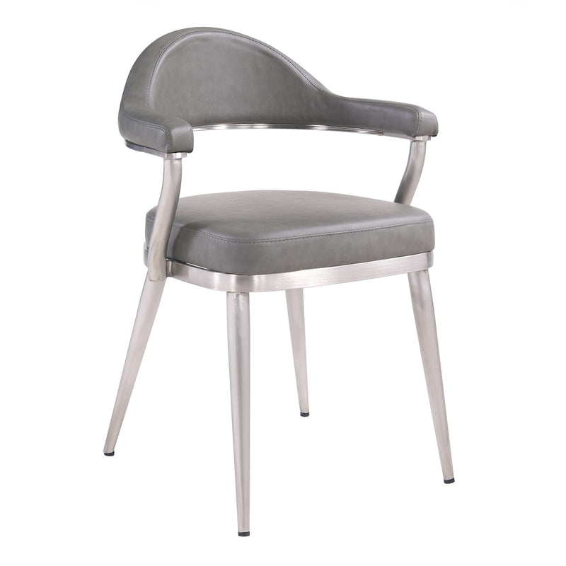 Justin Contemporary Dining Chair in Brushed Stainless Steel and Vintage Gray Faux Leather - Set of 2 - Furniture City (CA)l