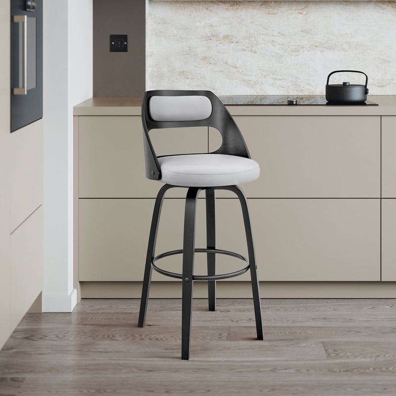 Julius 26" Gray Faux Leather and Black Wood Bar Stool - Furniture City (CA)l