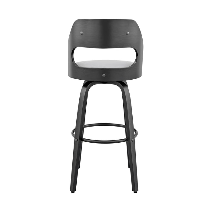 Julius 26" Gray Faux Leather and Black Wood Bar Stool