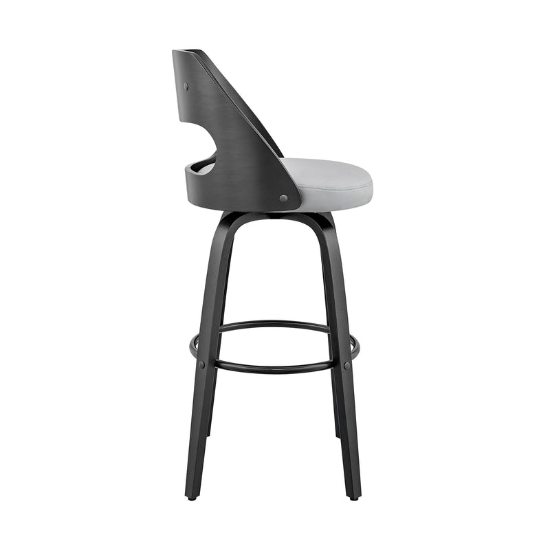 Julius 30" Gray Faux Leather and Black Wood Bar Stool - Furniture City (CA)l