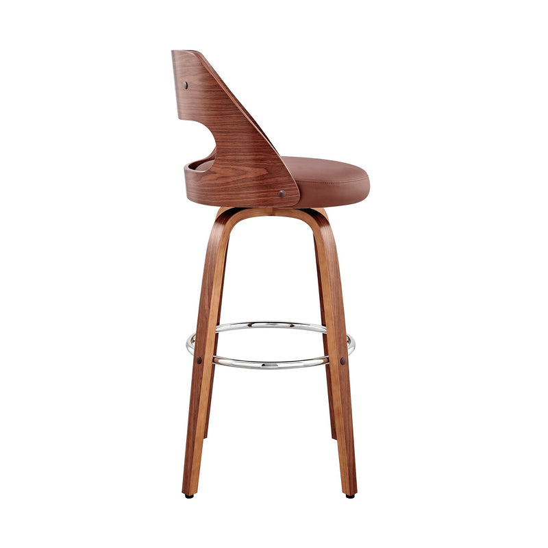 Julius 26" Brown Faux Leather and Walnut Wood Bar Stool - Furniture City (CA)l