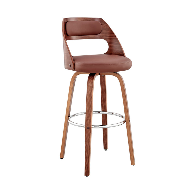 Julius 30" Brown Faux Leather and Walnut Wood Bar Stool - Furniture City (CA)l