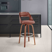 Julius 30" Brown Faux Leather and Walnut Wood Bar Stool - Furniture City (CA)l