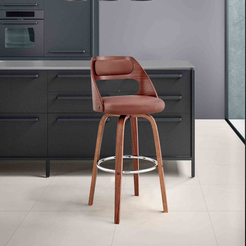 Julius 30" Brown Faux Leather and Walnut Wood Bar Stool - Furniture City (CA)l