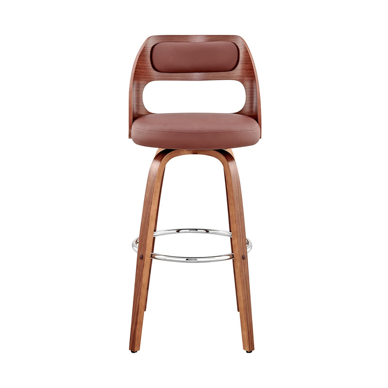 Julius 30" Brown Faux Leather and Walnut Wood Bar Stool - Furniture City (CA)l
