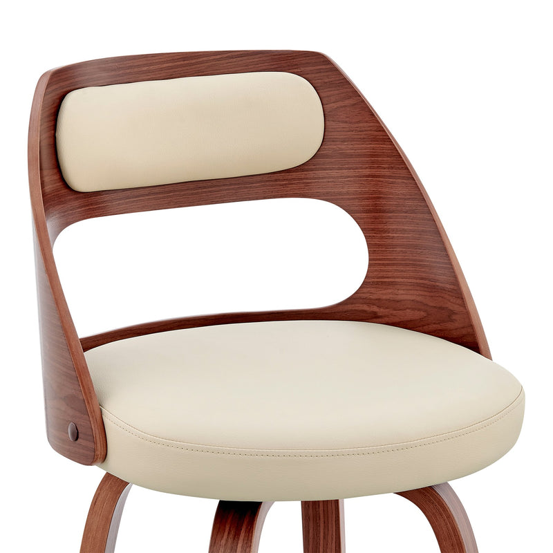 Julius 26" Cream Faux Leather and Walnut Wood Bar Stool - Furniture City (CA)l