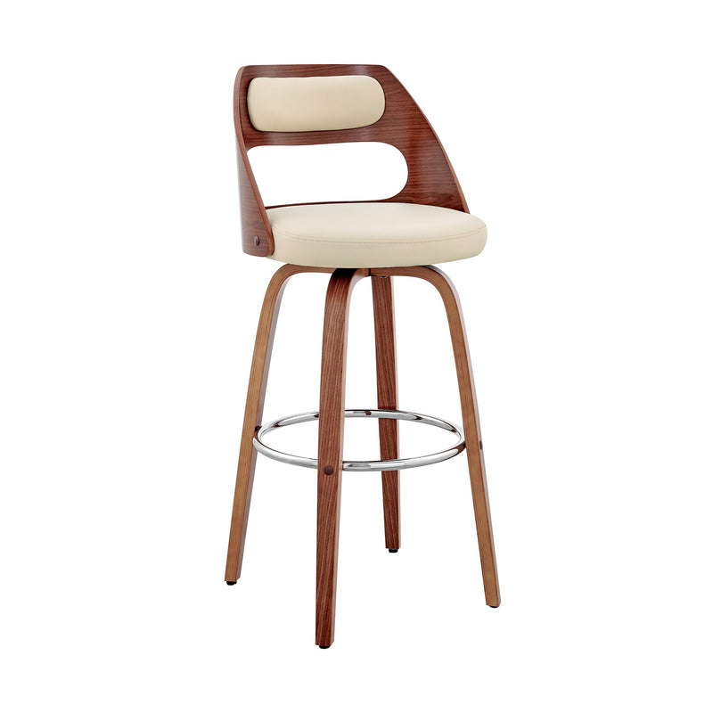 Julius 30" Cream Faux Leather and Walnut Wood Bar Stool - Furniture City (CA)l