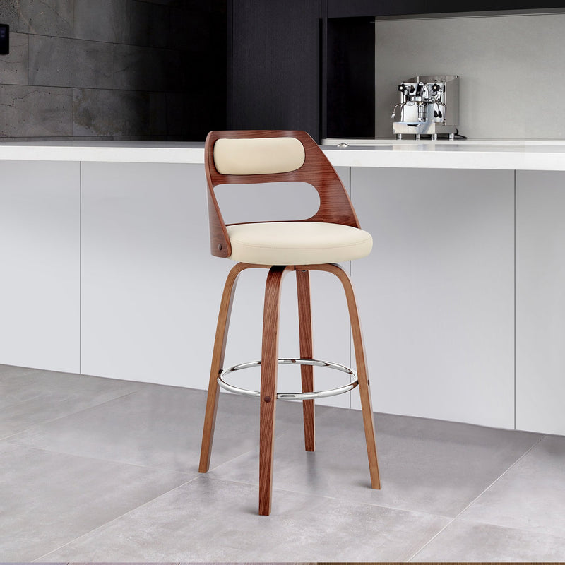 Julius 30" Cream Faux Leather and Walnut Wood Bar Stool - Furniture City (CA)l