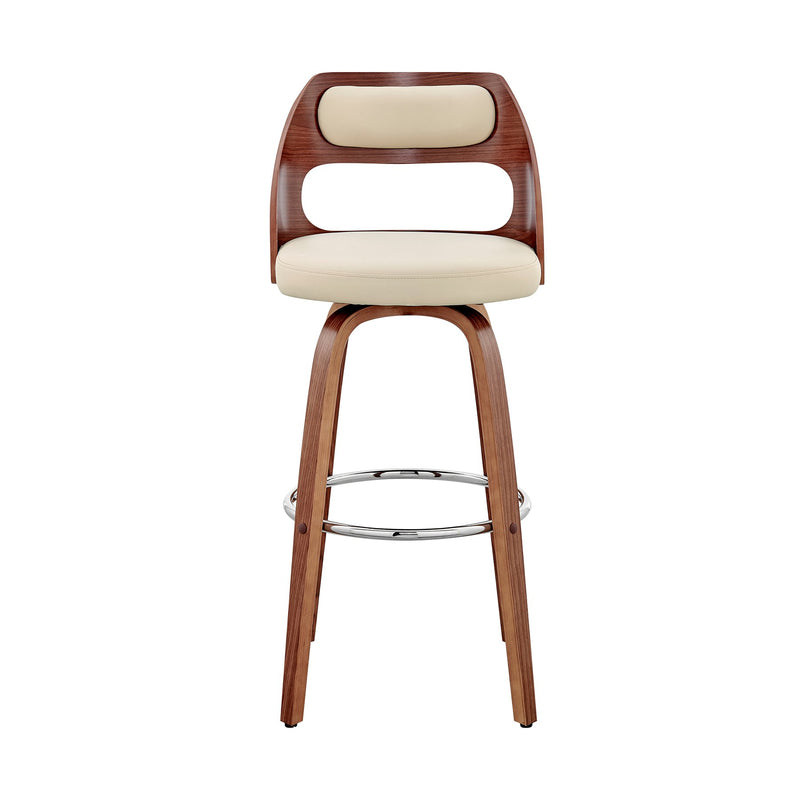 Julius 30" Cream Faux Leather and Walnut Wood Bar Stool - Furniture City (CA)l