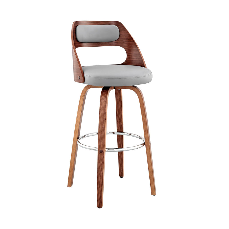 Julius 26" Gray Faux Leather and Walnut Wood Bar Stool - Furniture City (CA)l