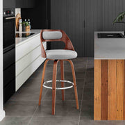 Julius 26" Gray Faux Leather and Walnut Wood Bar Stool - Furniture City (CA)l