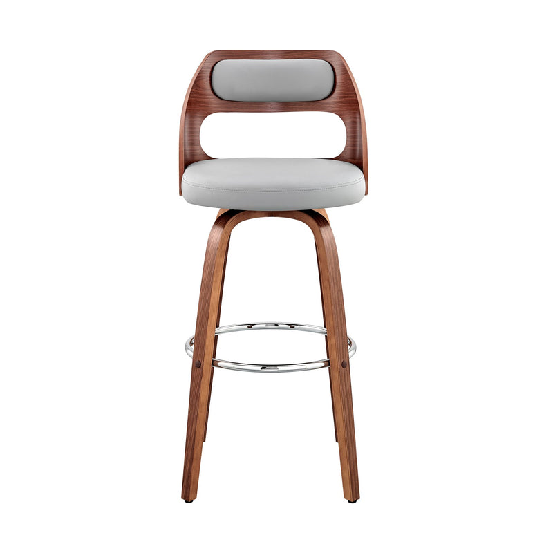 Julius 26" Gray Faux Leather and Walnut Wood Bar Stool - Furniture City (CA)l