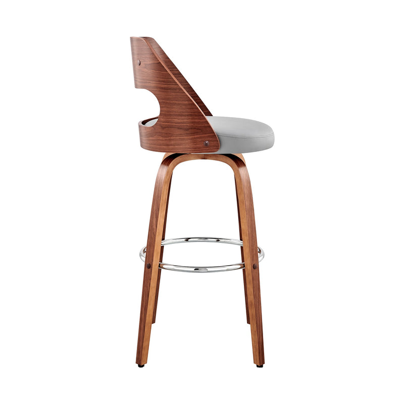 Julius 30" Gray Faux Leather and Walnut Wood Bar Stool - Furniture City (CA)l