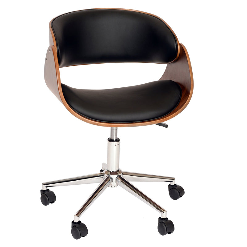 Julian Modern Office Chair In Chrome Finish with Black Faux Leather And Walnut Veneer Back - Furniture City (CA)l