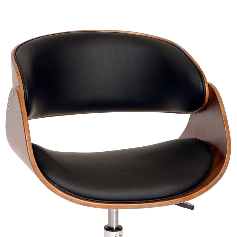 Julian Modern Office Chair In Chrome Finish with Black Faux Leather And Walnut Veneer Back - Furniture City (CA)l