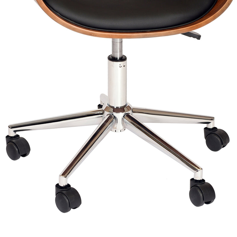 Julian Modern Office Chair In Chrome Finish with Black Faux Leather And Walnut Veneer Back - Furniture City (CA)l