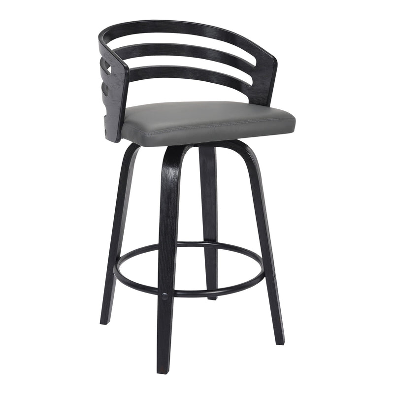 Jayden 30" Bar Height Swivel Gray Faux Leather and Black Wood Bar Stool - Furniture City (CA)l
