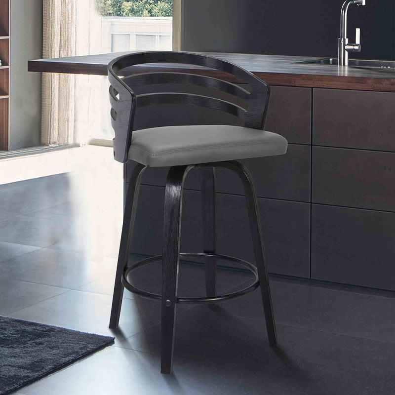 Jayden 30" Bar Height Swivel Gray Faux Leather and Black Wood Bar Stool - Furniture City (CA)l