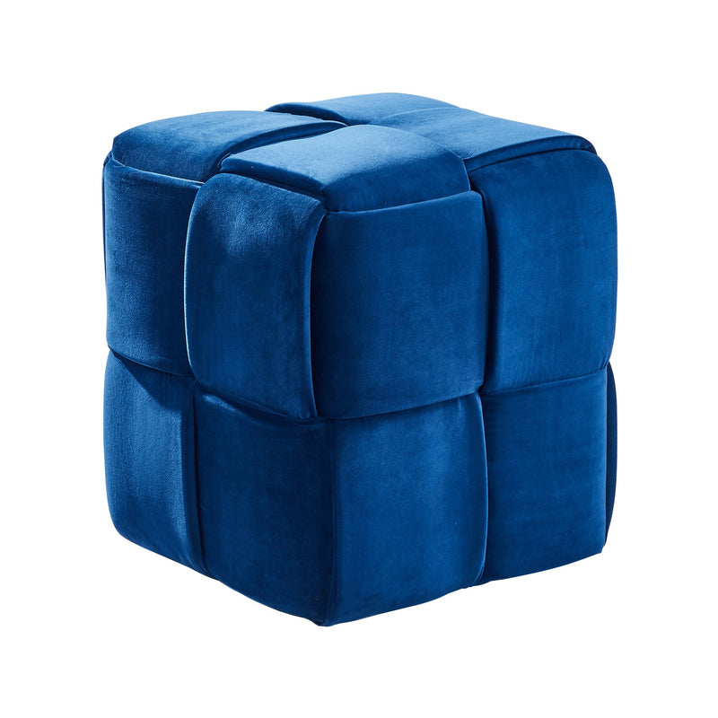 Joy Contemporary Short Ottoman in Blue Velvet - Furniture City (CA)l
