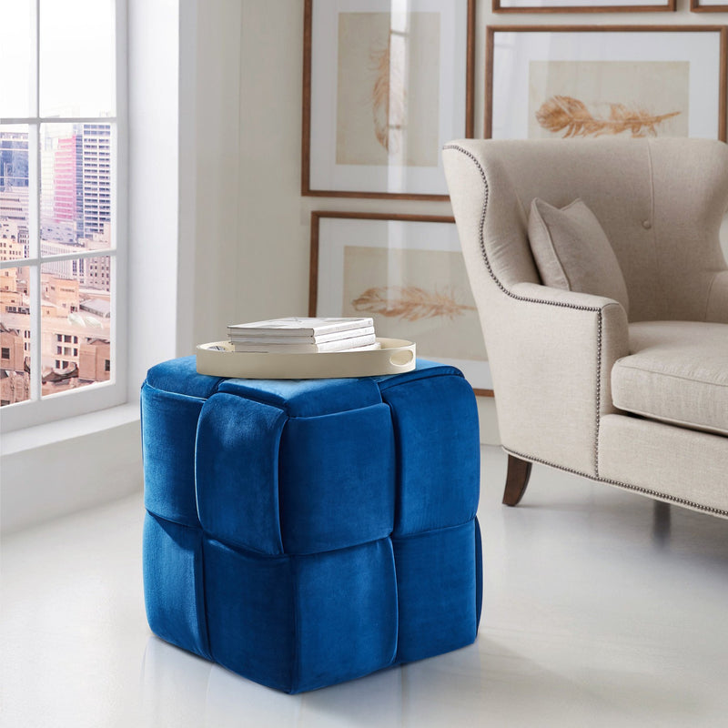 Joy Contemporary Short Ottoman in Blue Velvet - Furniture City (CA)l