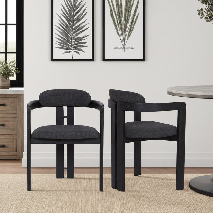 Jazmin Contemporary Dining Chair in Black Brushed Wood Finish and Charcoal Fabric - Set of 2