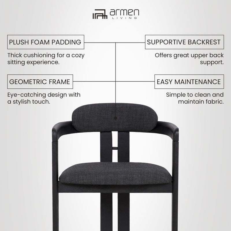 Jazmin Contemporary Dining Chair in Black Brushed Wood Finish and Charcoal Fabric - Set of 2 - Furniture City (CA)l