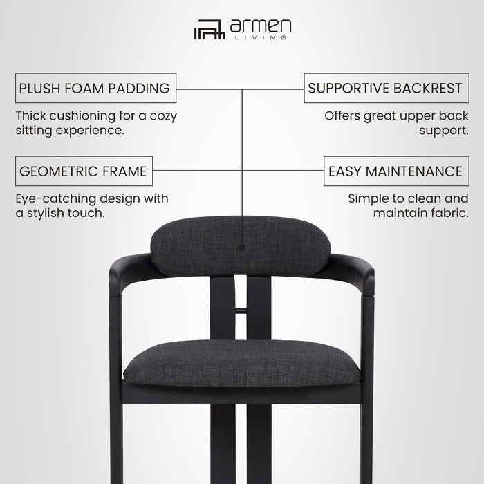 Jazmin Contemporary Dining Chair in Black Brushed Wood Finish and Charcoal Fabric - Set of 2