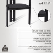 Jazmin Contemporary Dining Chair in Black Brushed Wood Finish and Charcoal Fabric - Set of 2 - Furniture City (CA)l