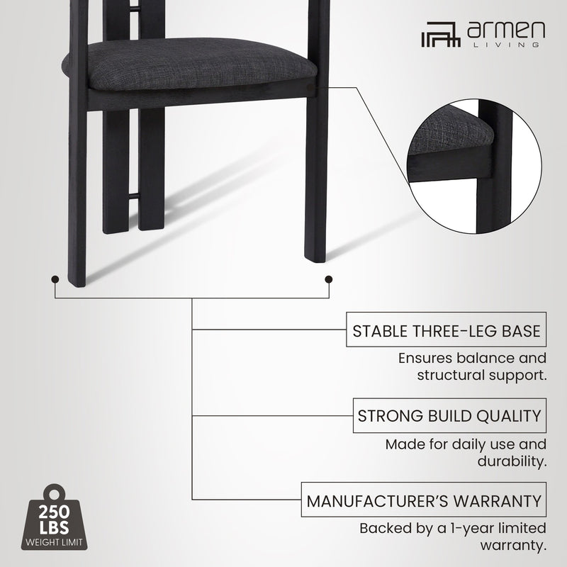 Jazmin Contemporary Dining Chair in Black Brushed Wood Finish and Charcoal Fabric - Set of 2 - Furniture City (CA)l
