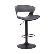 Karine Adjustable Swivel Gray Faux Leather and Black Wood Bar Stool with Black Base - Furniture City (CA)l