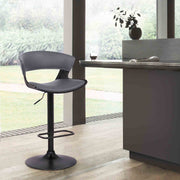 Karine Adjustable Swivel Gray Faux Leather and Black Wood Bar Stool with Black Base - Furniture City (CA)l
