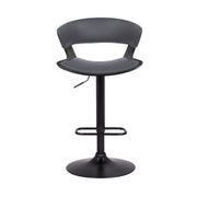 Karine Adjustable Swivel Gray Faux Leather and Black Wood Bar Stool with Black Base - Furniture City (CA)l