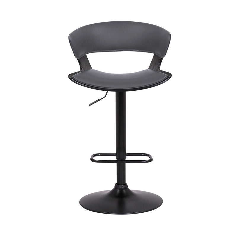 Karine Adjustable Swivel Gray Faux Leather and Black Wood Bar Stool with Black Base - Furniture City (CA)l