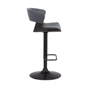 Karine Adjustable Swivel Gray Faux Leather and Black Wood Bar Stool with Black Base - Furniture City (CA)l