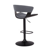 Karine Adjustable Swivel Gray Faux Leather and Black Wood Bar Stool with Black Base - Furniture City (CA)l