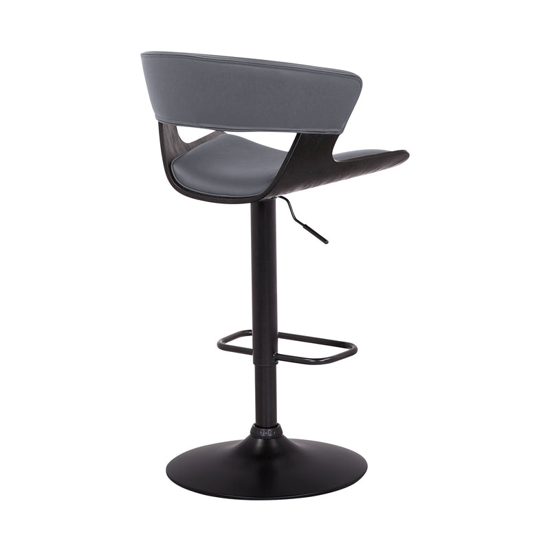 Karine Adjustable Swivel Gray Faux Leather and Black Wood Bar Stool with Black Base - Furniture City (CA)l