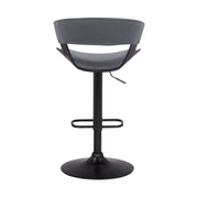 Karine Adjustable Swivel Gray Faux Leather and Black Wood Bar Stool with Black Base - Furniture City (CA)l