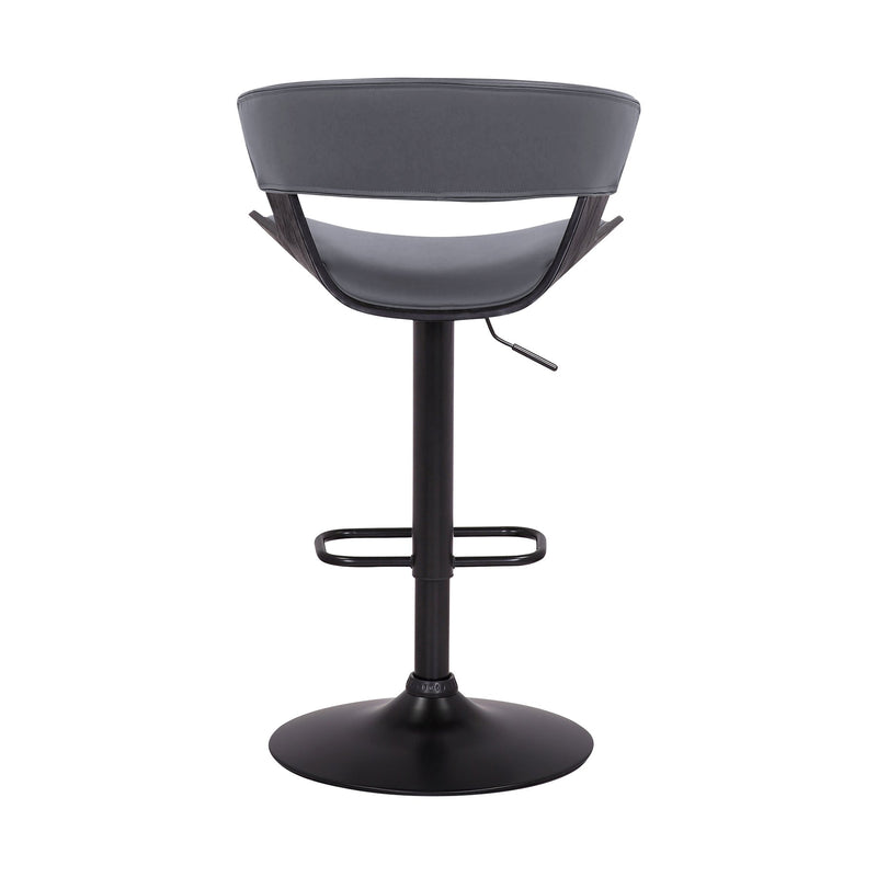 Karine Adjustable Swivel Gray Faux Leather and Black Wood Bar Stool with Black Base - Furniture City (CA)l